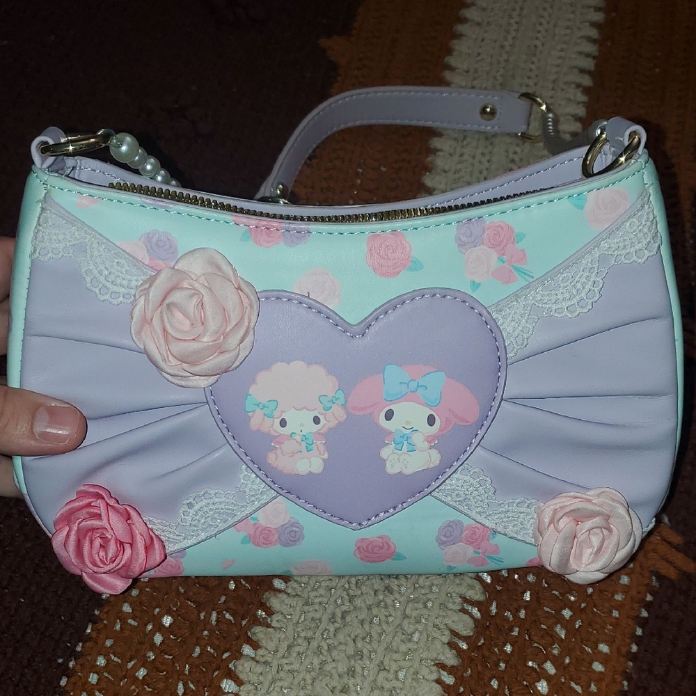 Pastel Purple and Mint Handbag with Floral Accents
